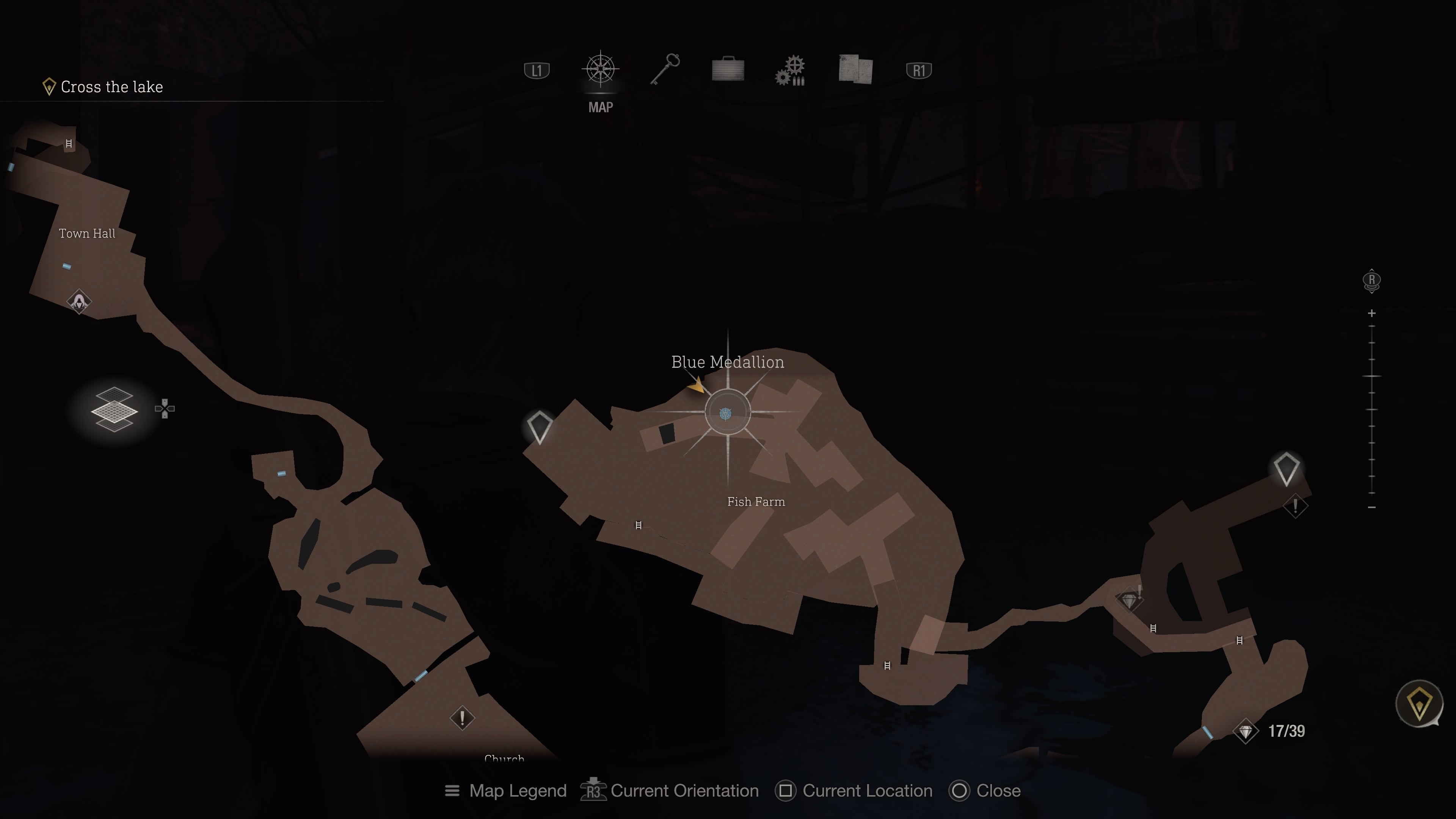 A map screenshot of the tenth blue medallion in Resident Evil 4