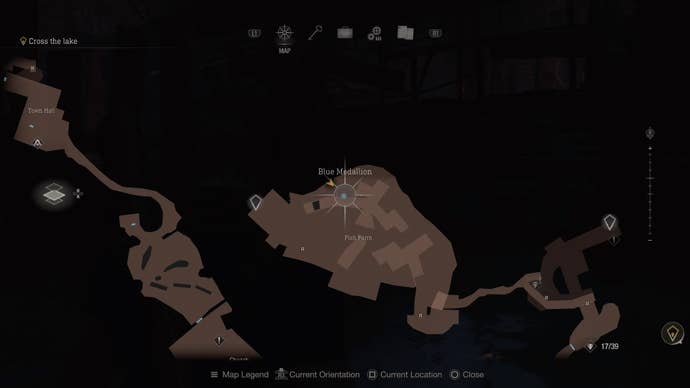 A map screenshot of the tenth blue medallion in Resident Evil 4