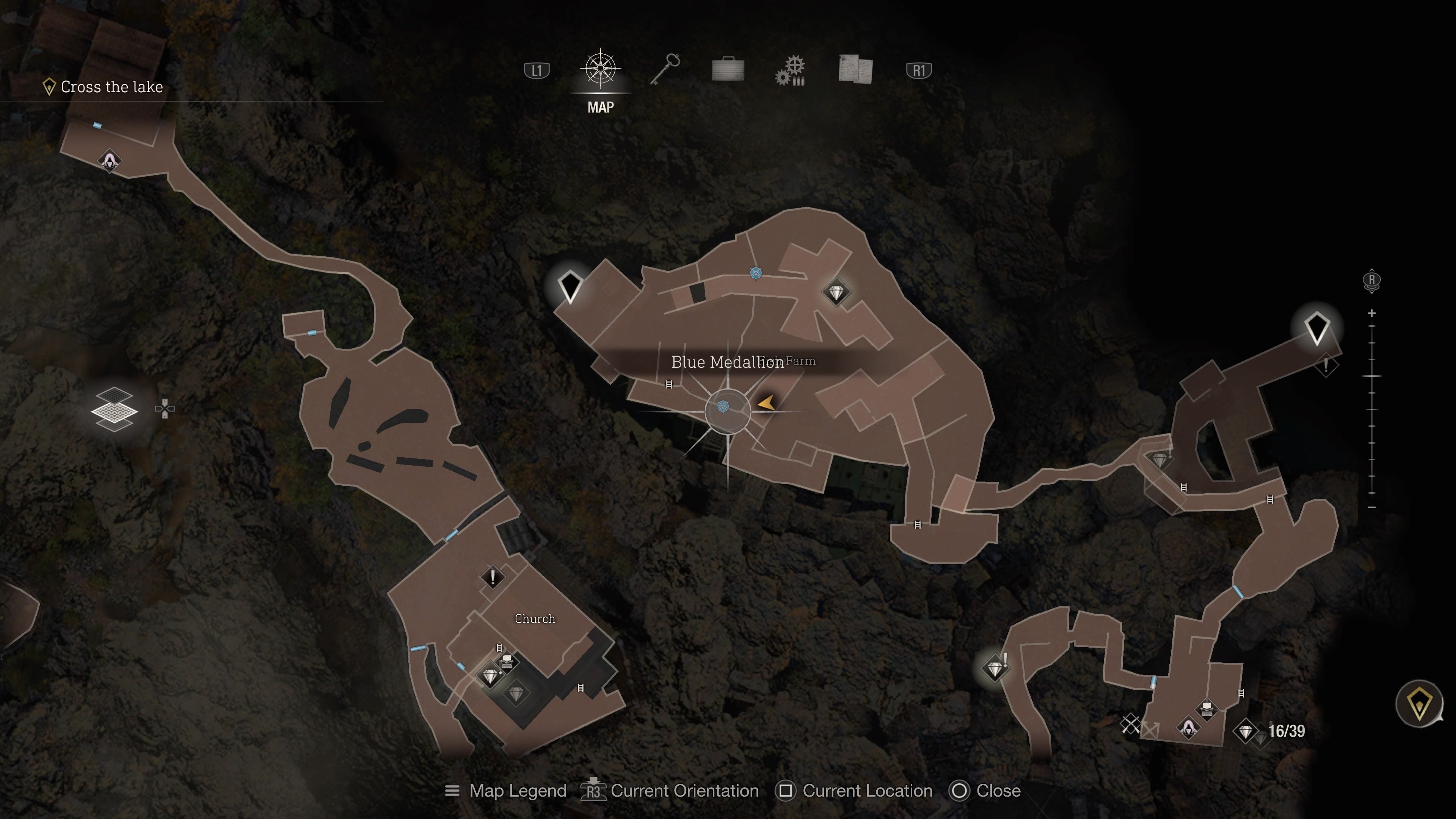 A map screenshot of the ninth blue medallion in Resident Evil 4