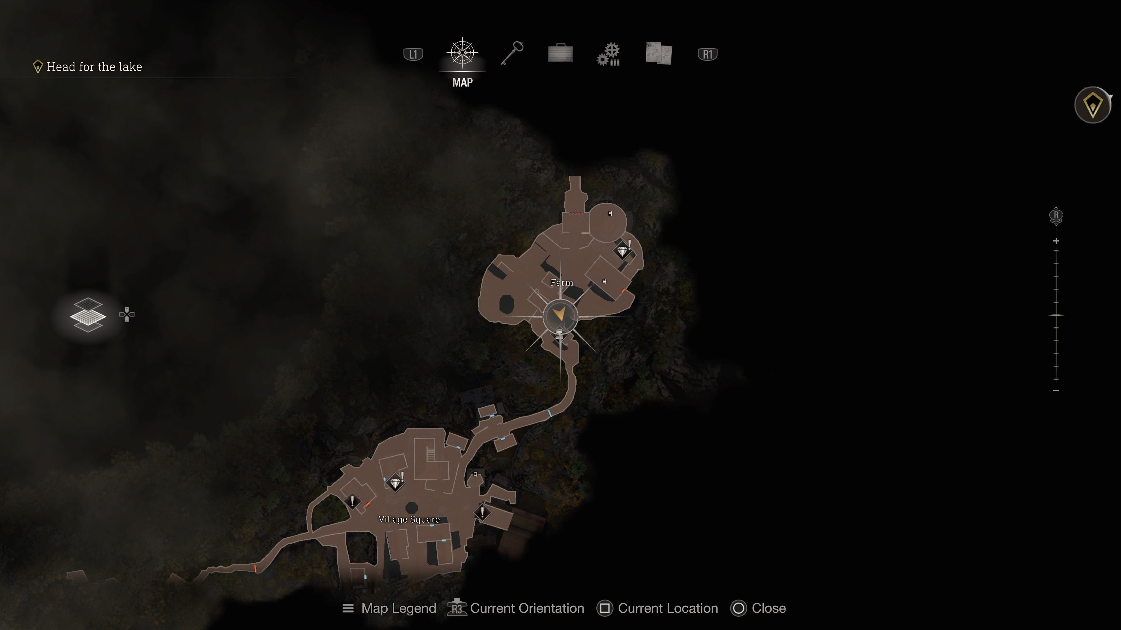 A map screenshot of the second blue medallion in Resident Evil 4