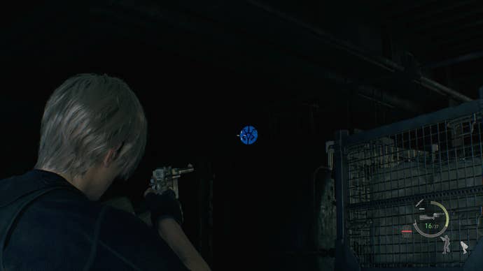 A blue medallion hidden behind some boxes in the Cargo Depot in Resident Evil 4