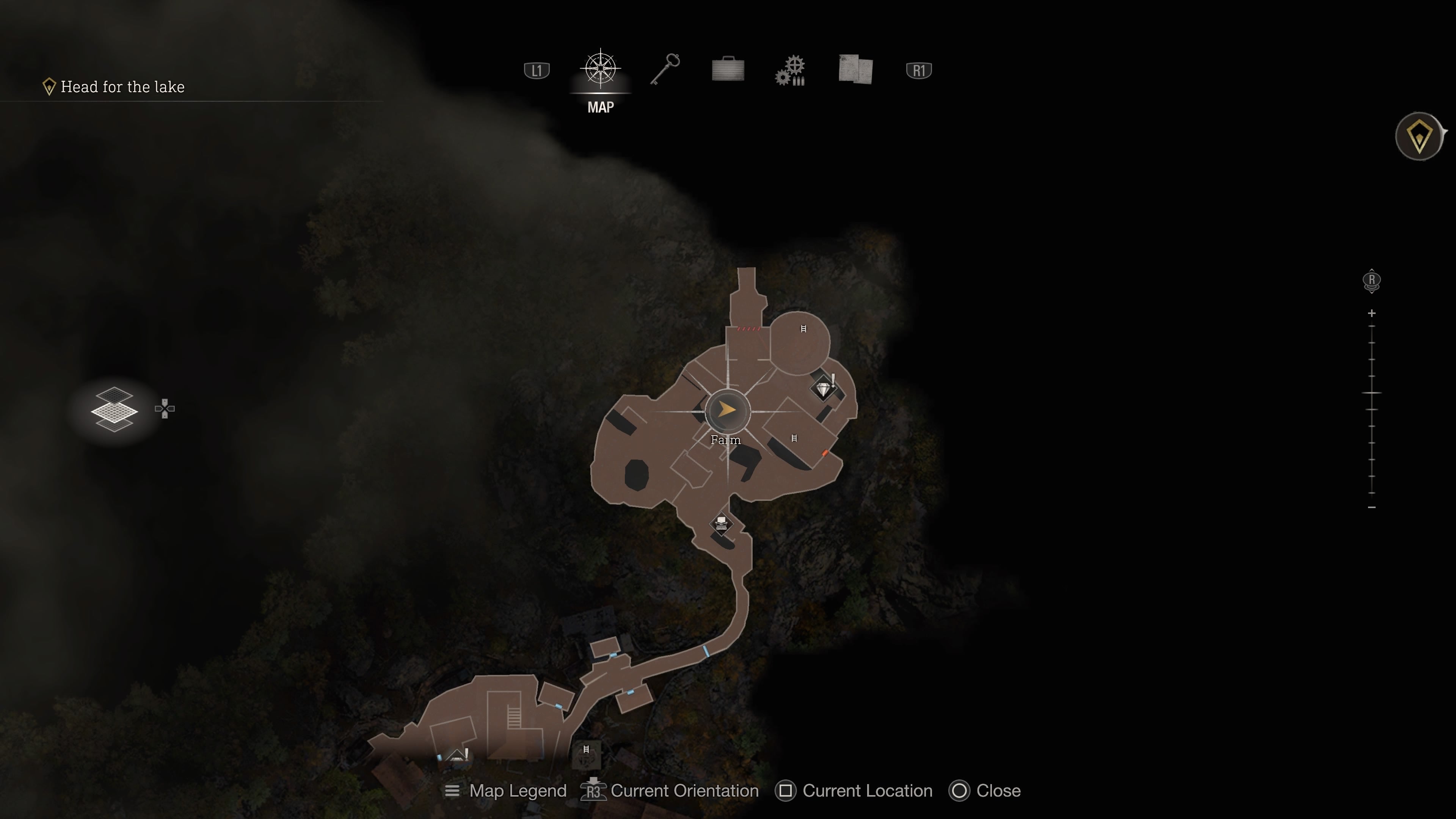 A map screenshot of the third blue medallion in Resident Evil 4.