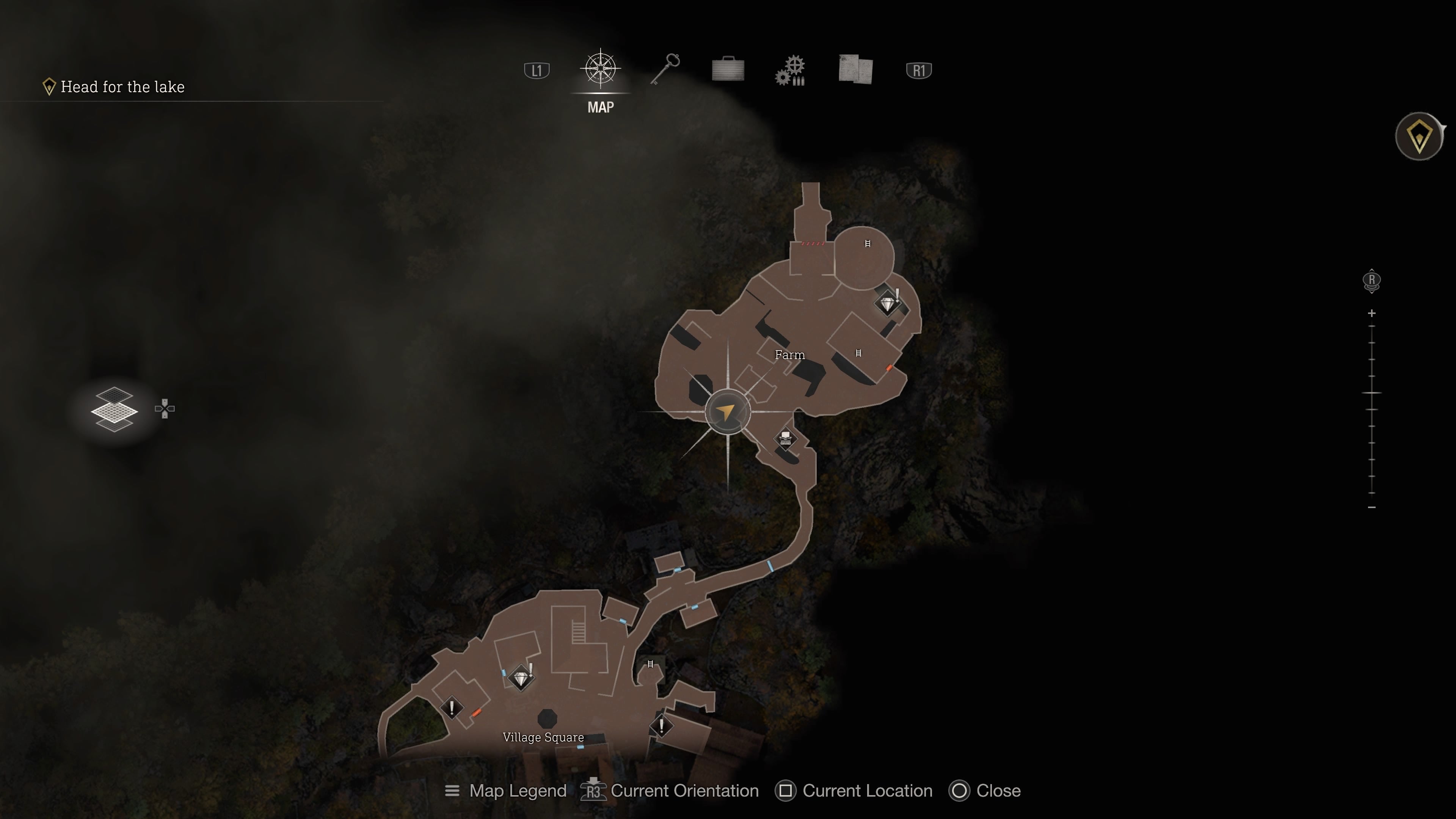 A map screenshot of the fourth blue medallion in Resident Evil 4