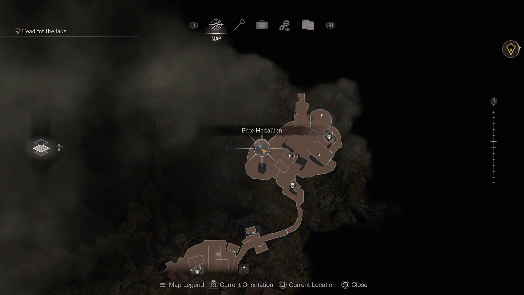 A map screenshot of the fifth blue medallion in Resident Evil 4. - 13