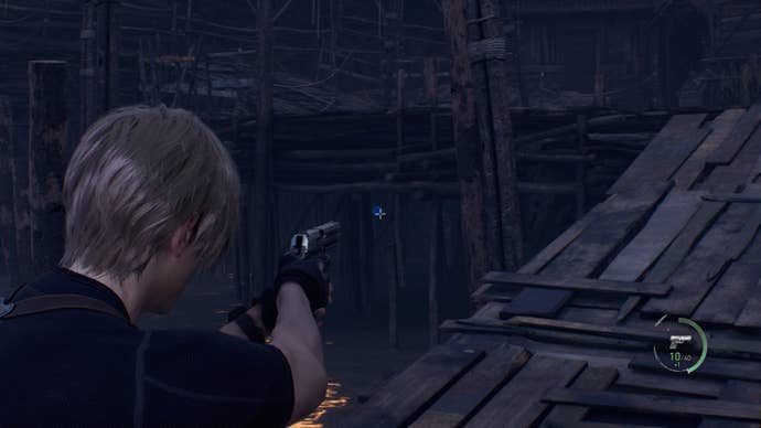 A blue medallion under a dock in Resident Evil 4.