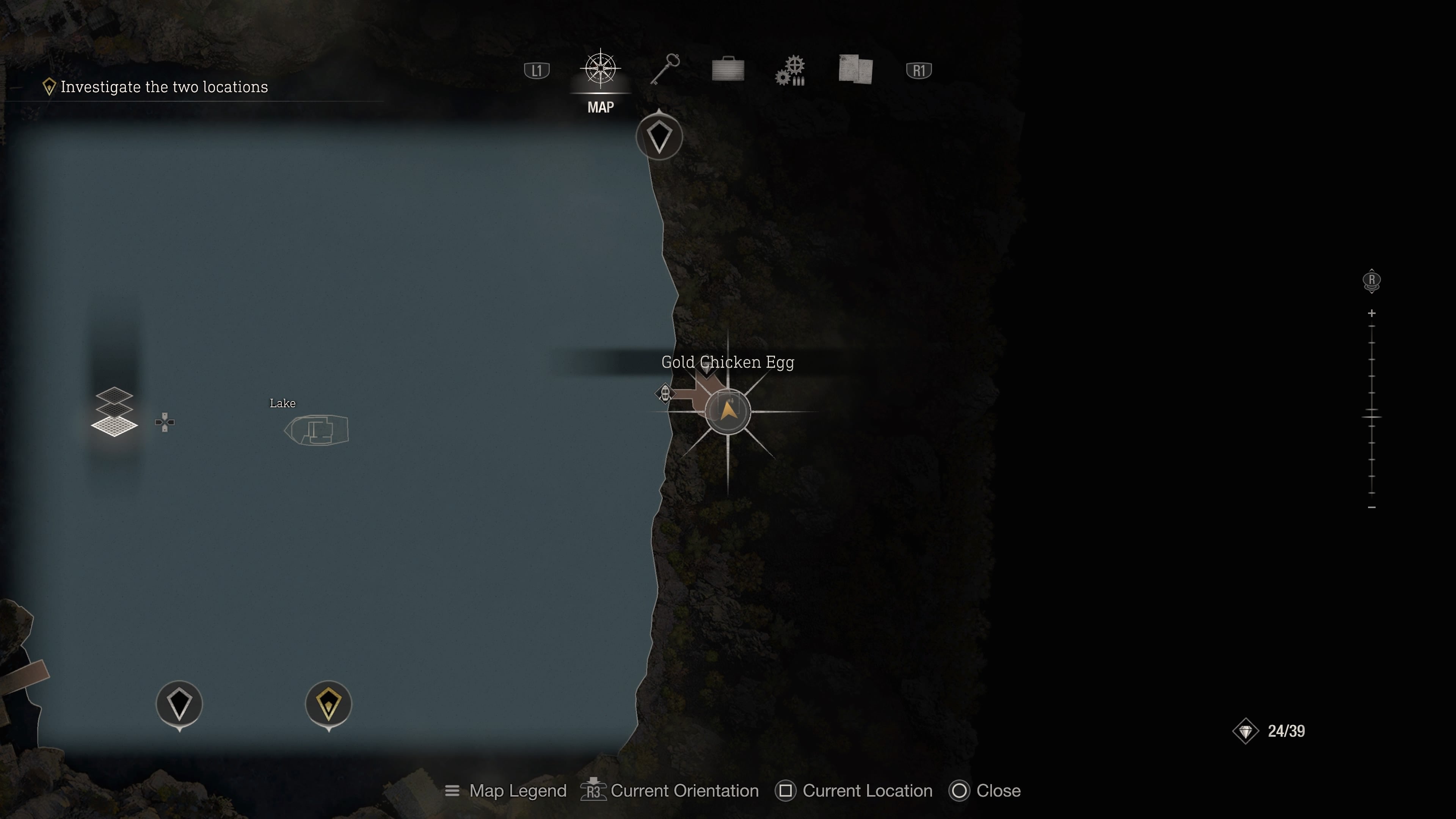 A map screenshot showing the location of the gold chicken egg in Resident Evil 4