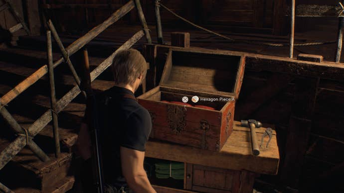 A chest containing Hexagon Piece A in Resident Evil 4