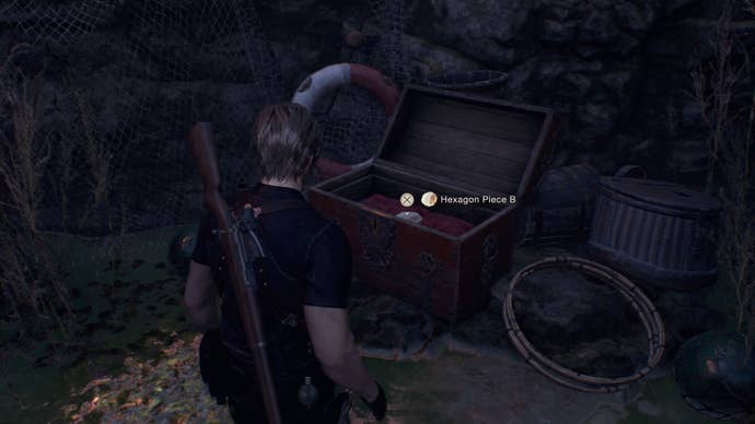 A treasure chest containing Hexagon Piece B in Resident Evil 4