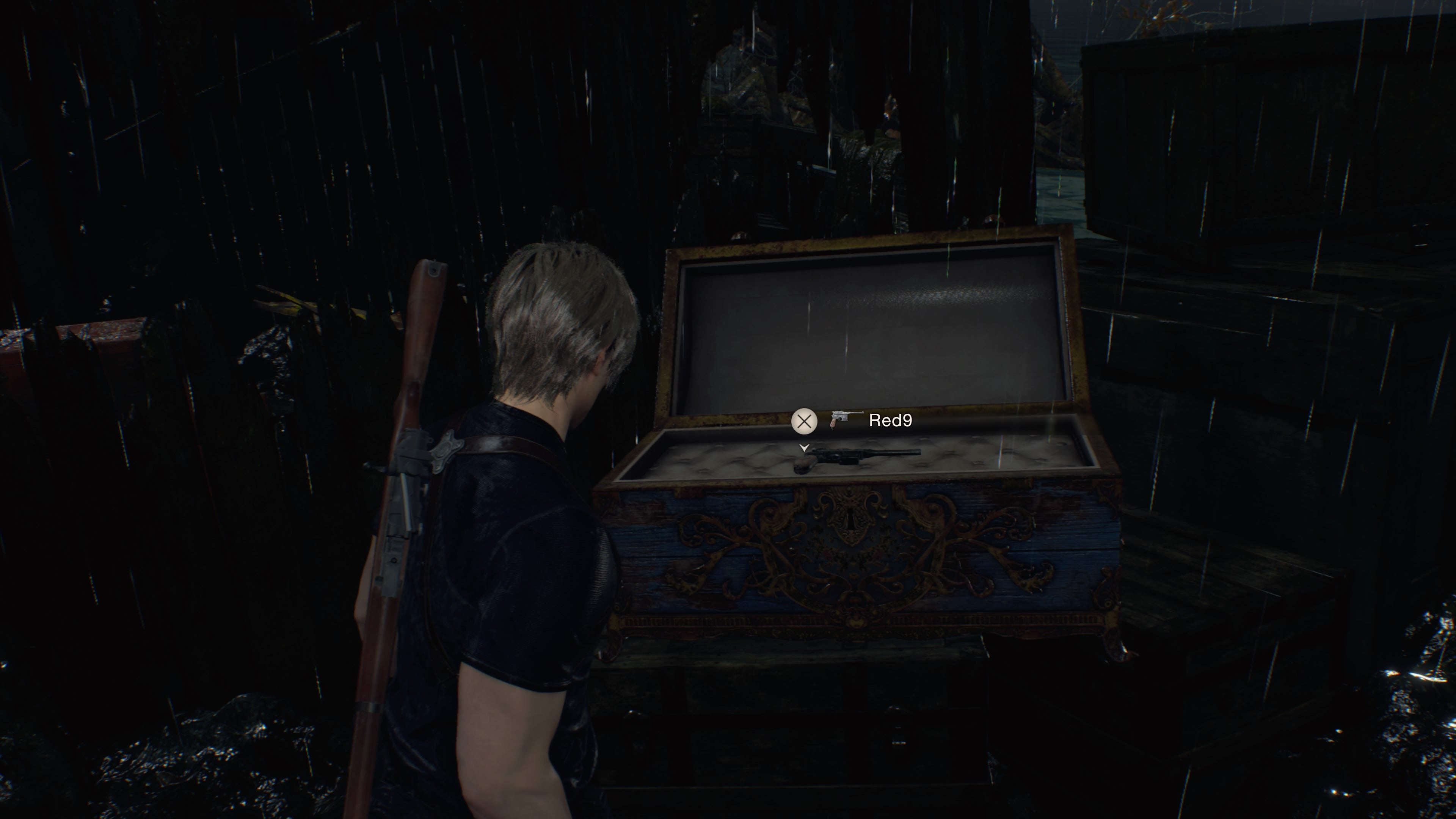 The Red9 pistol inside of a treasure chest in Resident Evil 4.