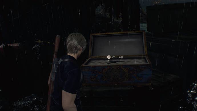 The Red9 pistol inside of a treasure chest in Resident Evil 4.