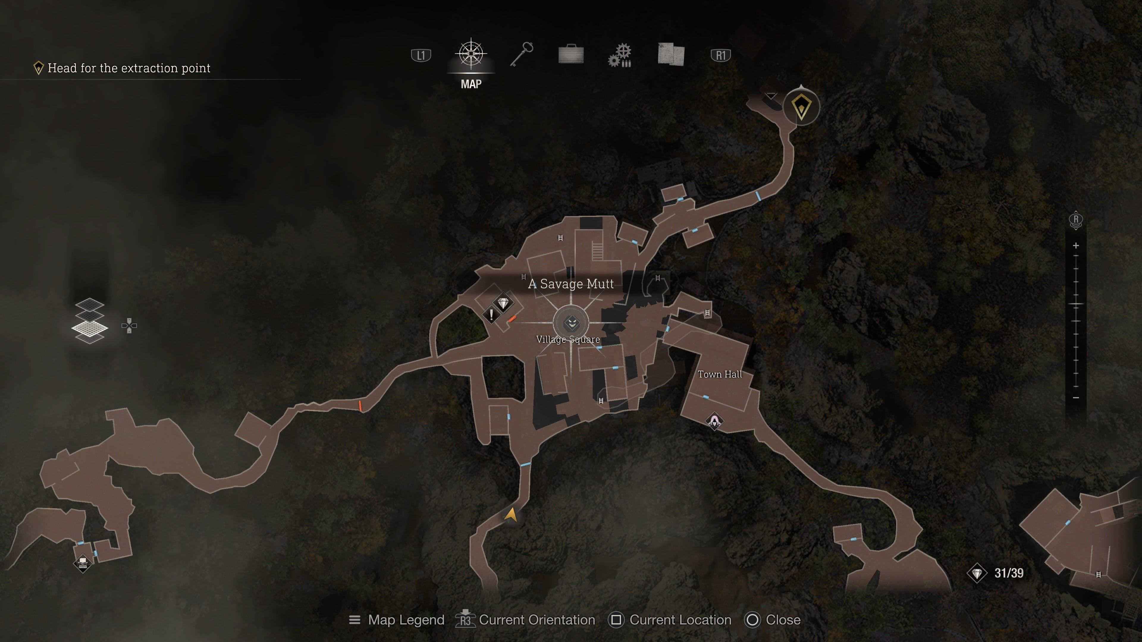 A map screenshot of the second location of the Savage Mutt in Resident Evil 4