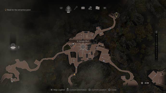 A map screenshot of the second location of the Savage Mutt in Resident Evil 4