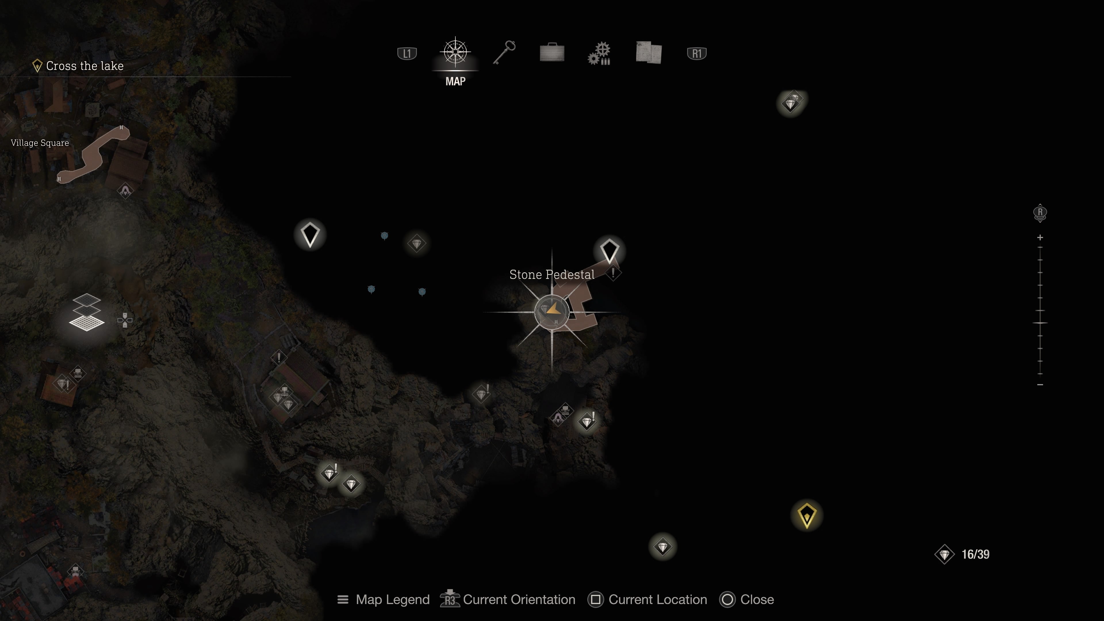 The location of the stone pedestal between the lake and Fish Farm in Resident Evil 4