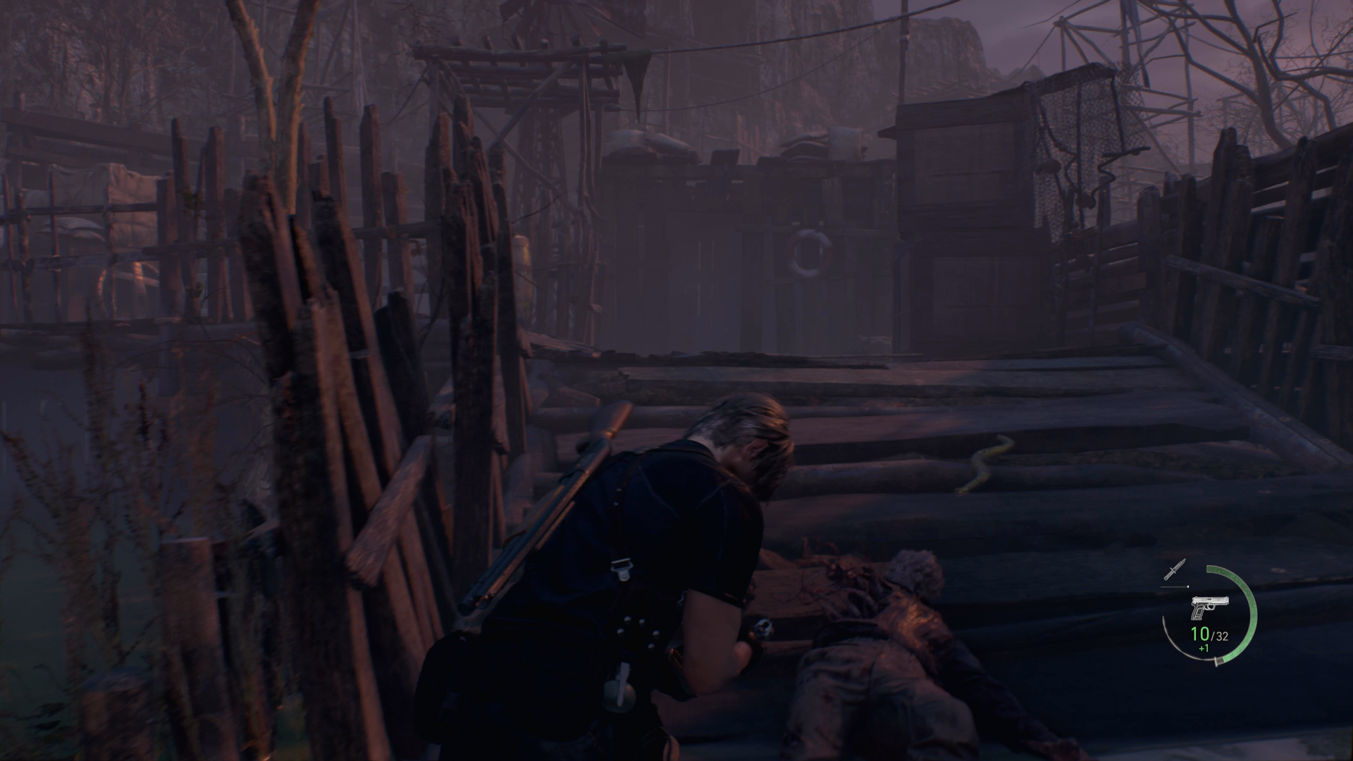 A viper slithering through the Fish Farm area in Resident Evil 4