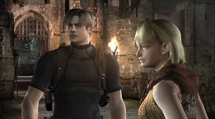 Leon and Ashley in a Resident Evil 4 screenshot.
