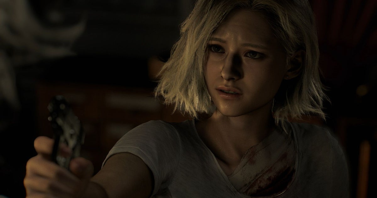 Grace points a gun and looks nervous in a screenshot from Resident Evil Requiem.