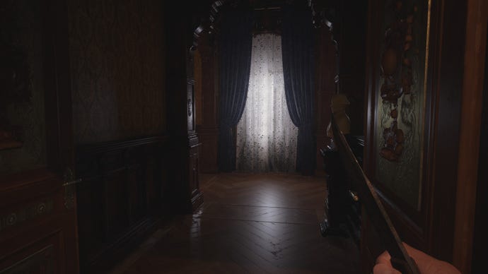 A window in Castle Dimitrescu in Resident Evil Village with ray tracing switched on