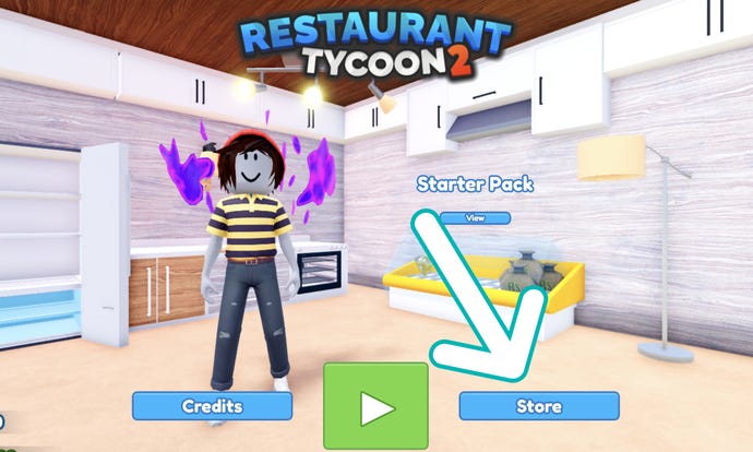Arrow pointing at Store button in Restaurant Tycoon 2.