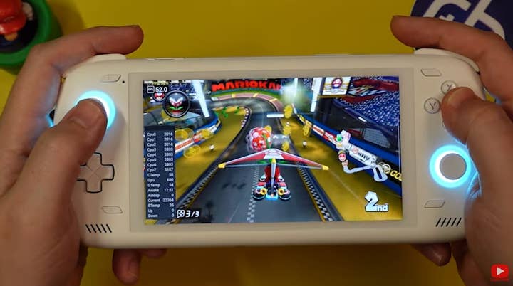 Picture of an Ayn Odin 2 handheld in use, running Mario Kart 8 Deluxe through a Switch emulator