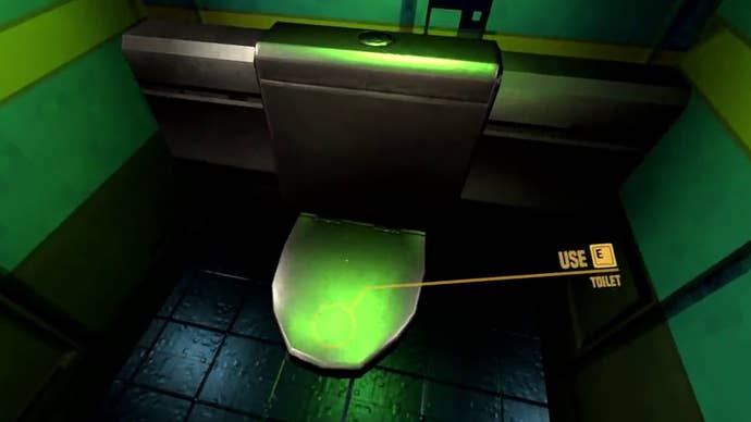 Using a toilet in RetroSpace.