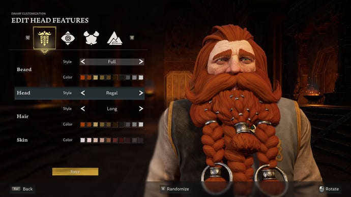 The dwarf character creator in The Lord Of The Rings: Return To Moria
