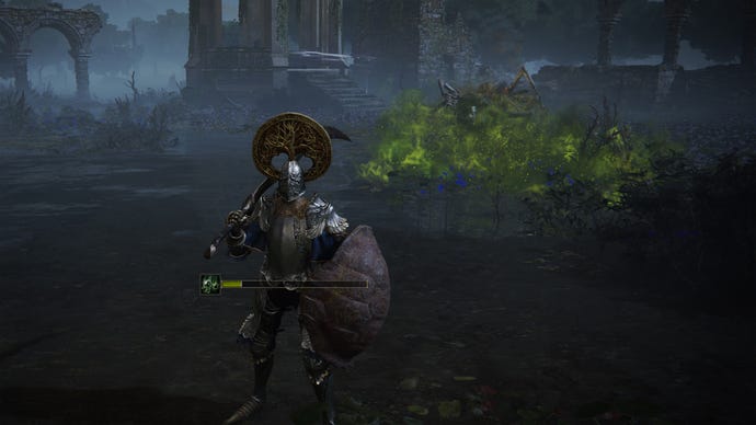 An Elden Ring Revenant enemy using a poison attack.