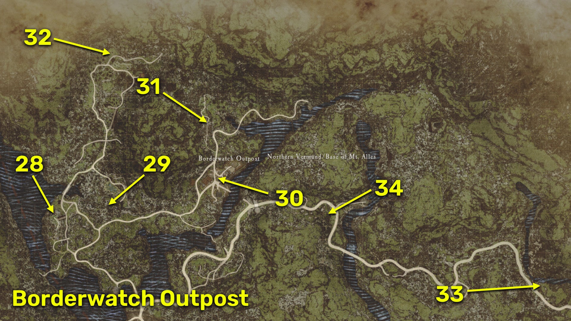 Map locations of all Riftstones in the Borderwatch Outpost region of Dragon&rsquo;s Dogma 2.