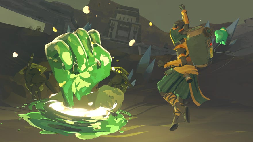 A ghostly green fist appears in front of the player in Risk Of Rain 2.