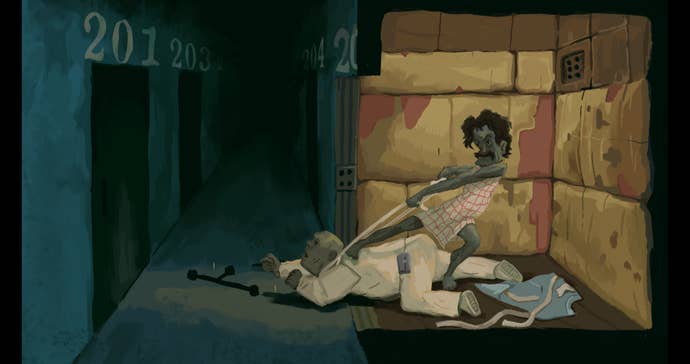 A patient chokes an asylum nurse in The Rise Of The Golden Idol.