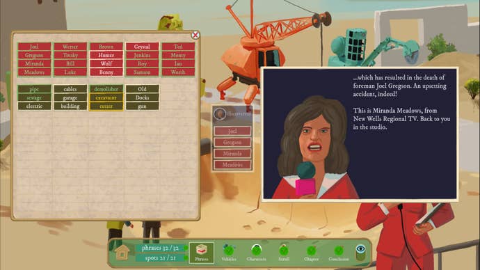 A news reporter is at the scene of a murder at a construction site in Rise of the Golden Idol