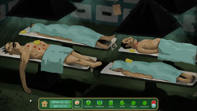 Four bodies lie in a morgue in Rise of the Golden Idol