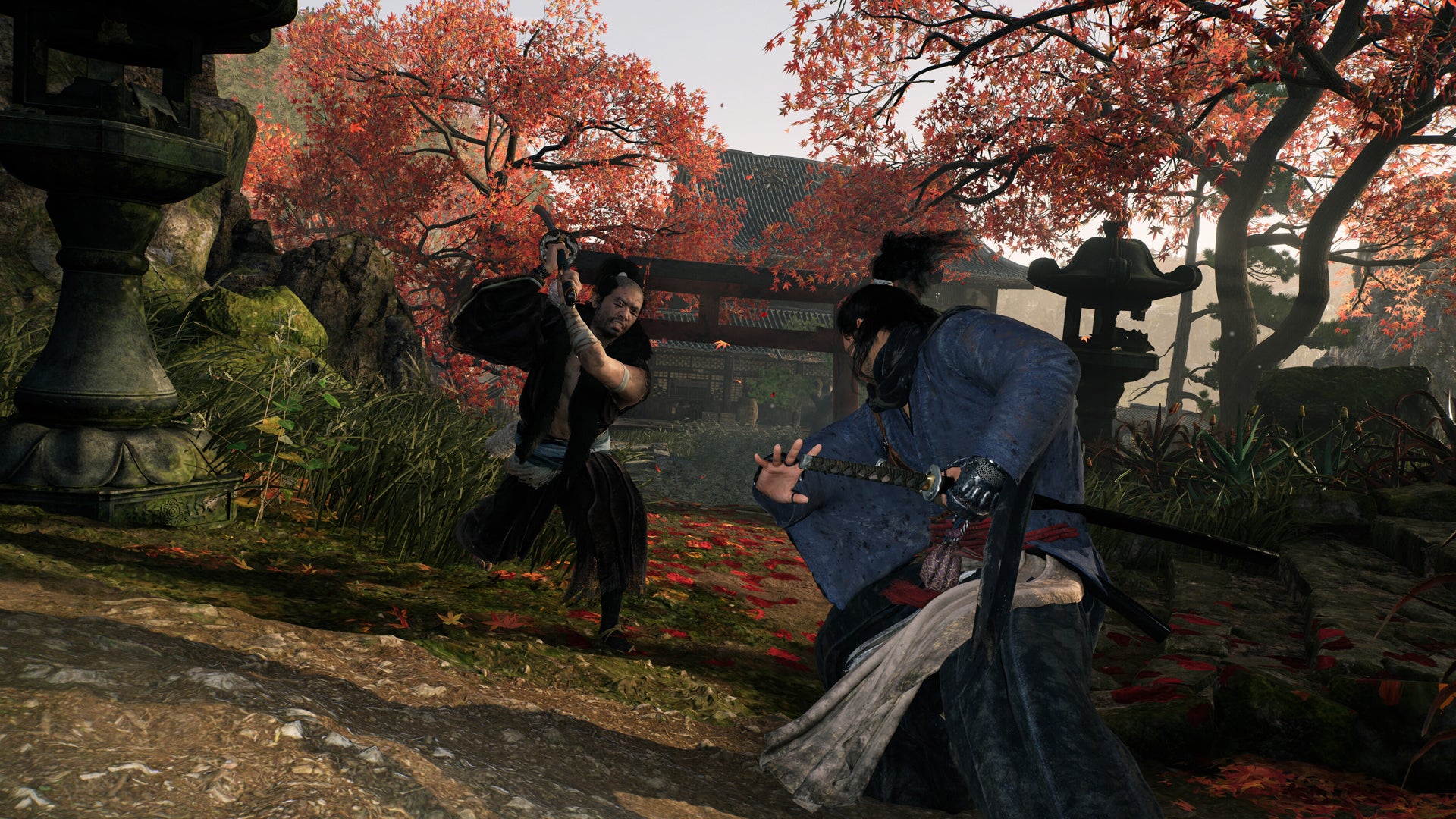 The main character of Rise of the Ronin is preparing to pull out his sword to fight an incoming attacker. - 1