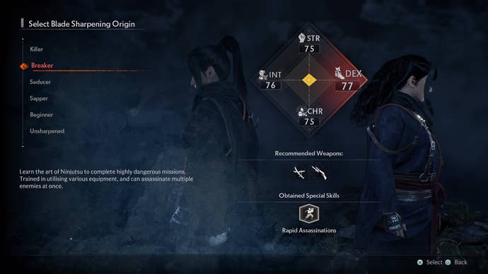 The Blade Sharpening Origin is similar to a class you pick for the character in Rise of the Ronin