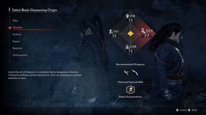 The Blade Sharpening Origin is similar to a class you pick for the character in Rise of the Ronin