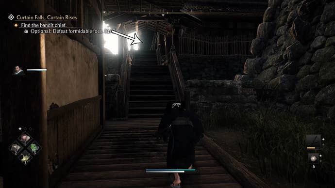 The second Formidable Foe is in one of the buildings after the initial area in Rise of the Ronin