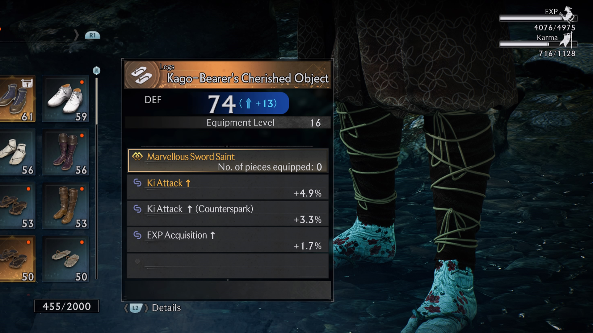 Some pieces of equipment can help you gain more experience in Rise of the Ronin