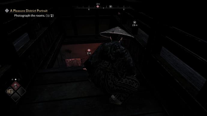 To take the second photo, you can use the opening above the room in Rise of the Ronin