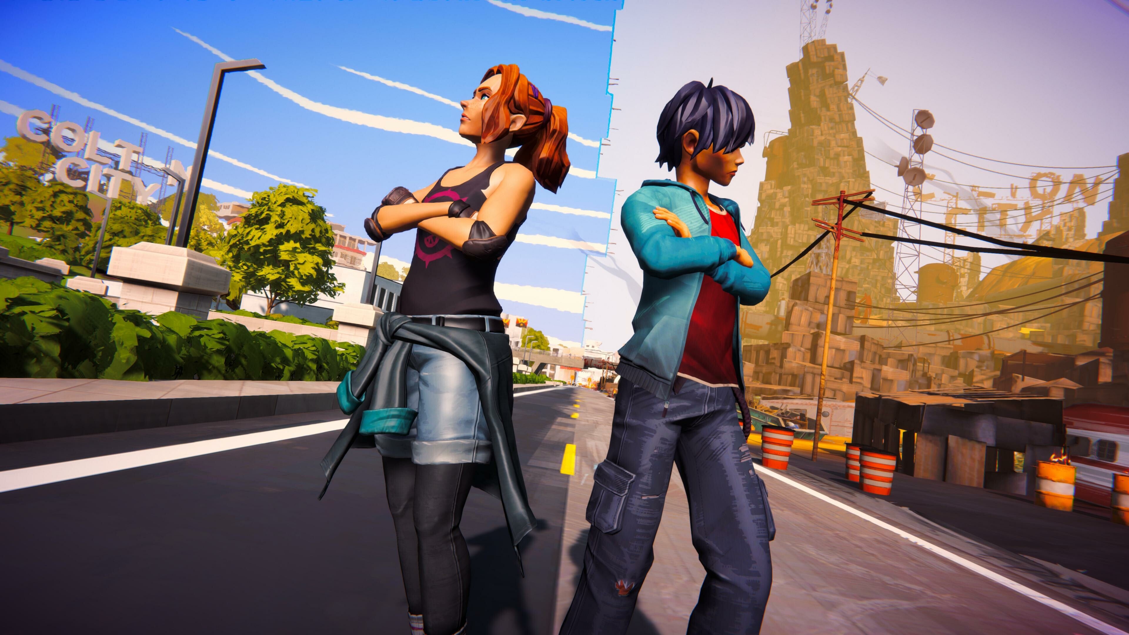 Key art for Road 96 prequel Mile 0, showing two characters in their respective homes before their road adventure.