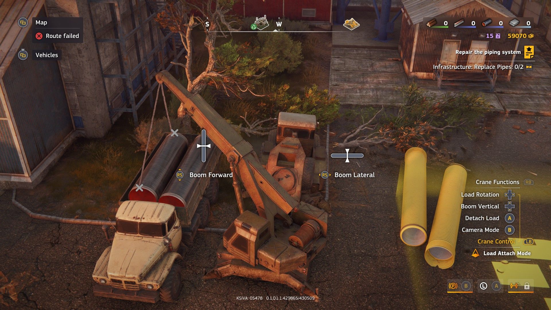 A crane hauls pipes into a cargo truck. - 11