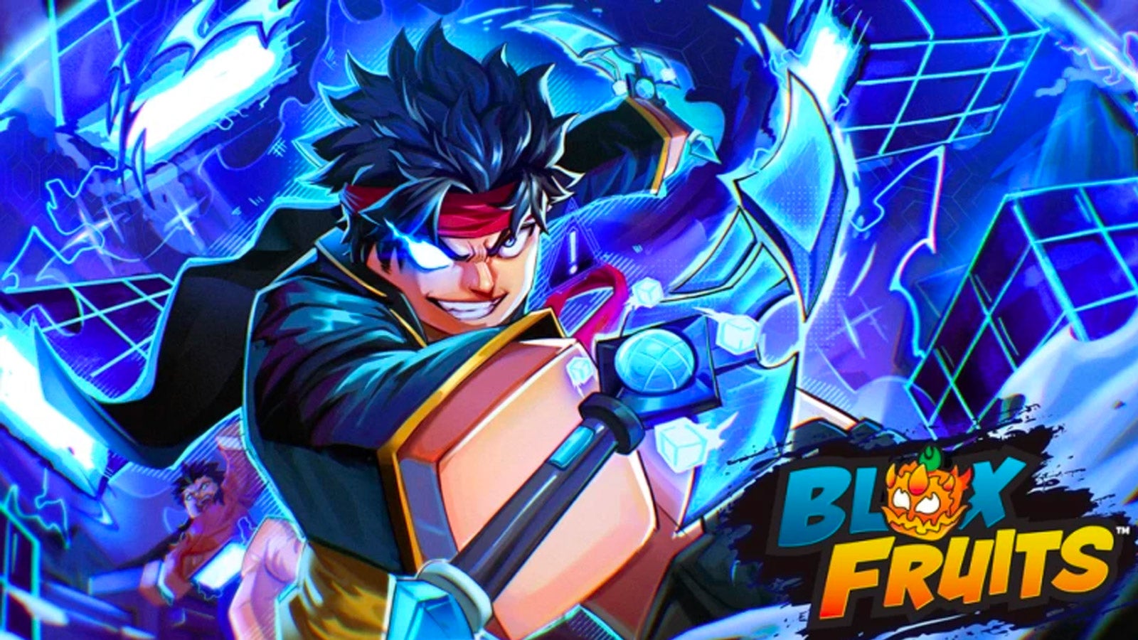 Artwork for the Roblox game Blox Fruits showing an anime-inspired character powering up a magical attack. - 1