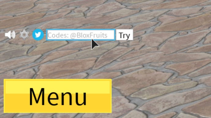 A Roblox Blox Fruits screenshot zoomed in on the section where you must enter codes to redeem them.