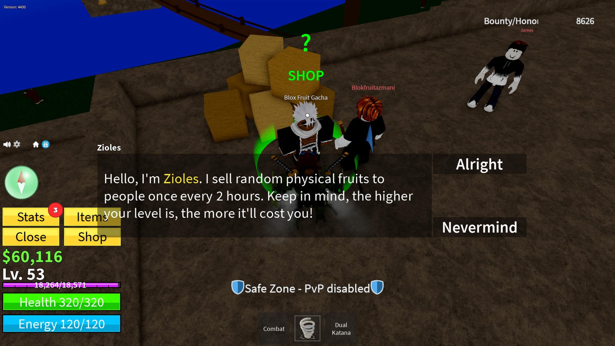 Numerous pirate characters gathered around the Blox Fruits Gacha in Roblox. - 3