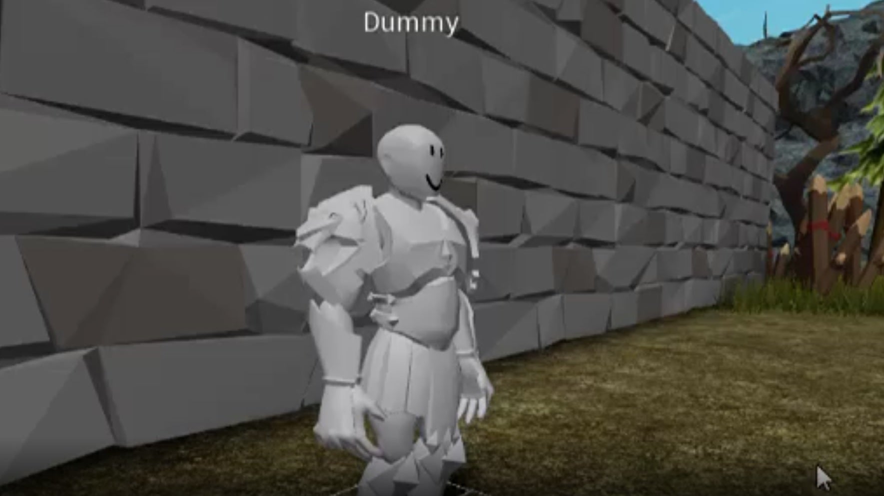 Roblox animation tutorial - A 3D modeled character without any textures stands in a neutral pose with the label &ldquo;Dummy&rdquo;.