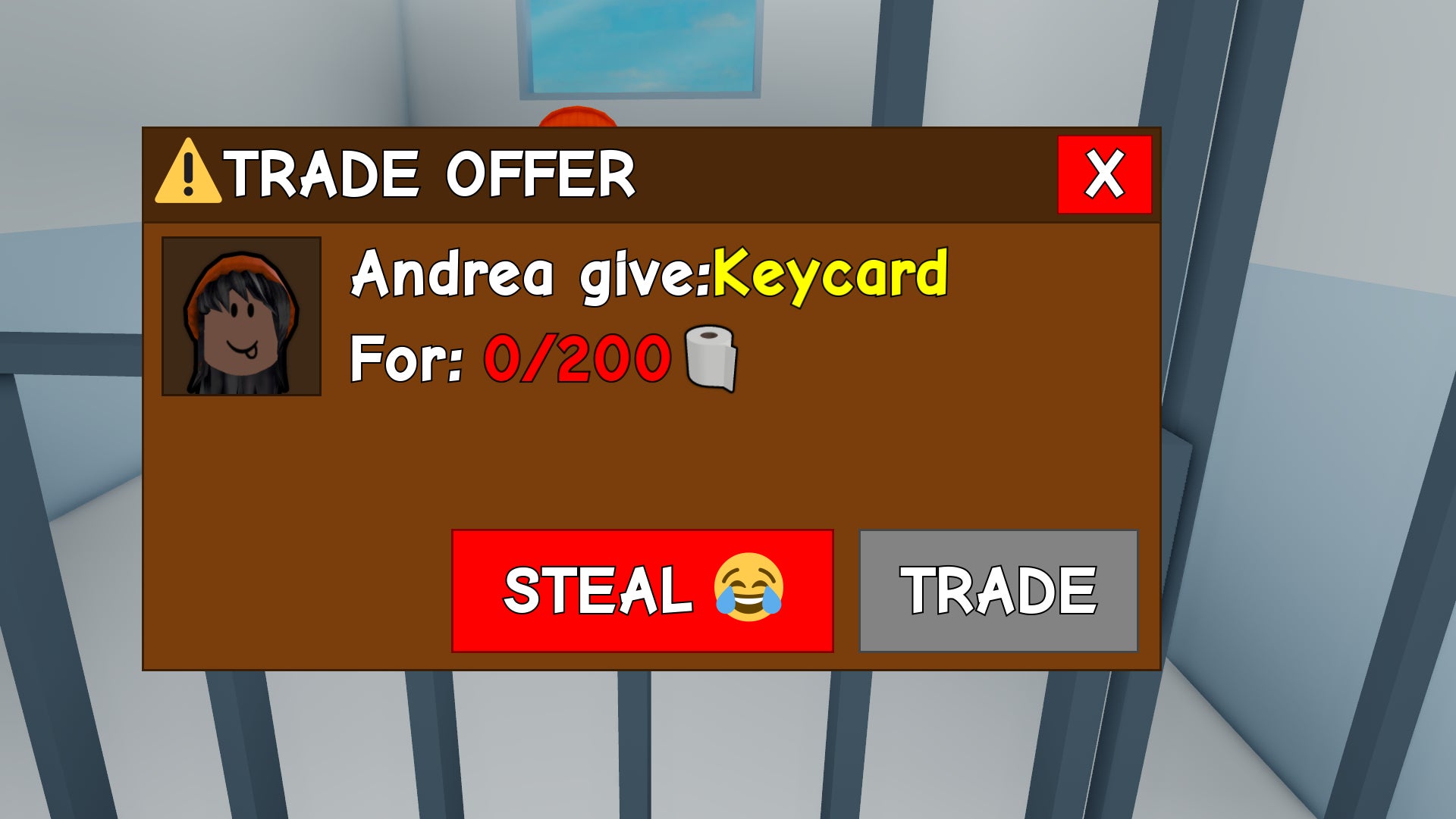 The trading screen in the Roblox game, Dig to Escape, showing the Illegal Keycard. - 5