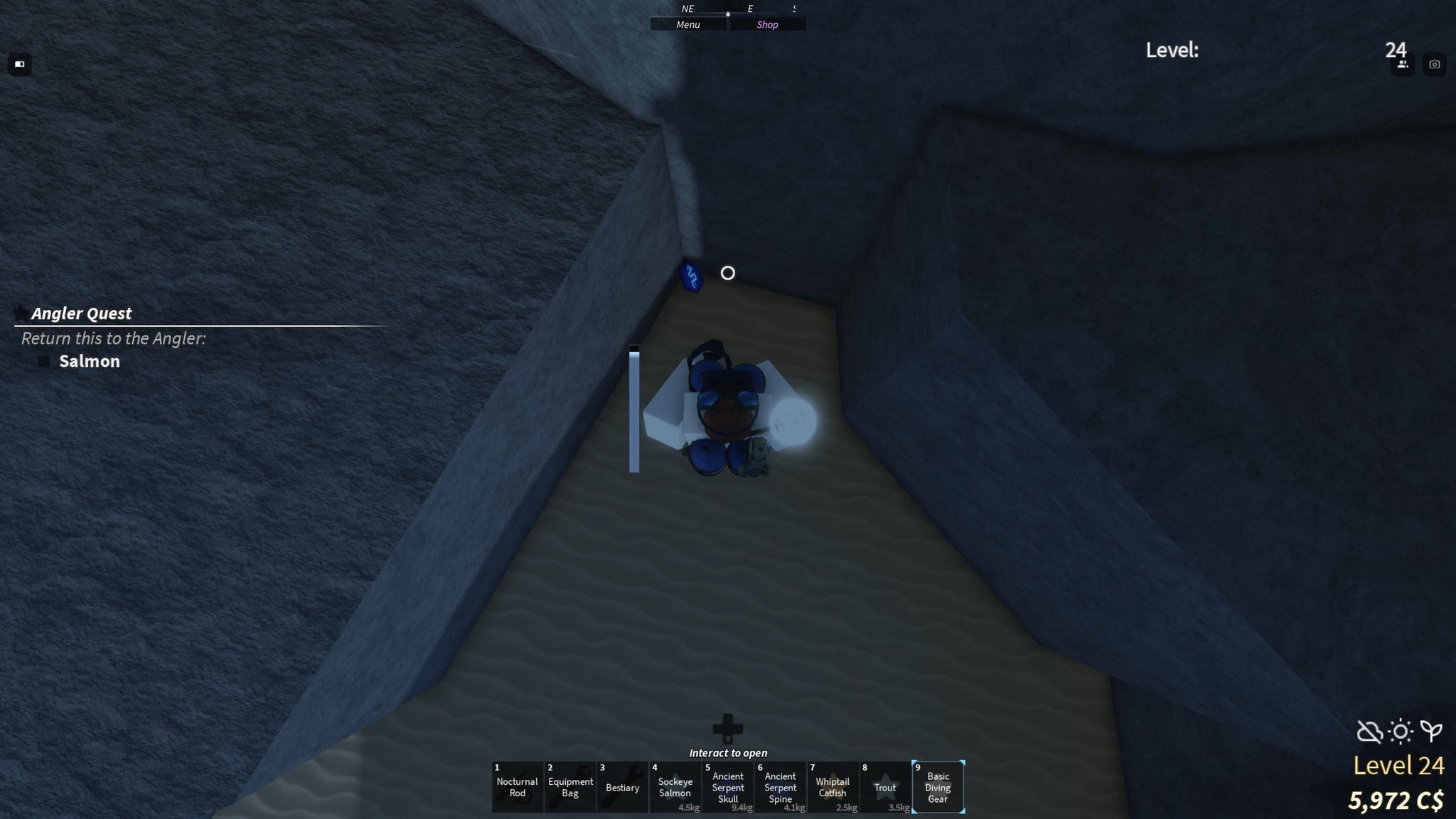 A diver swimming to collect the Deep Sea Fragment in Fisch. - 4