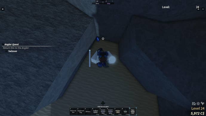 A diver swimming to collect the Deep Sea Fragment in Fisch.