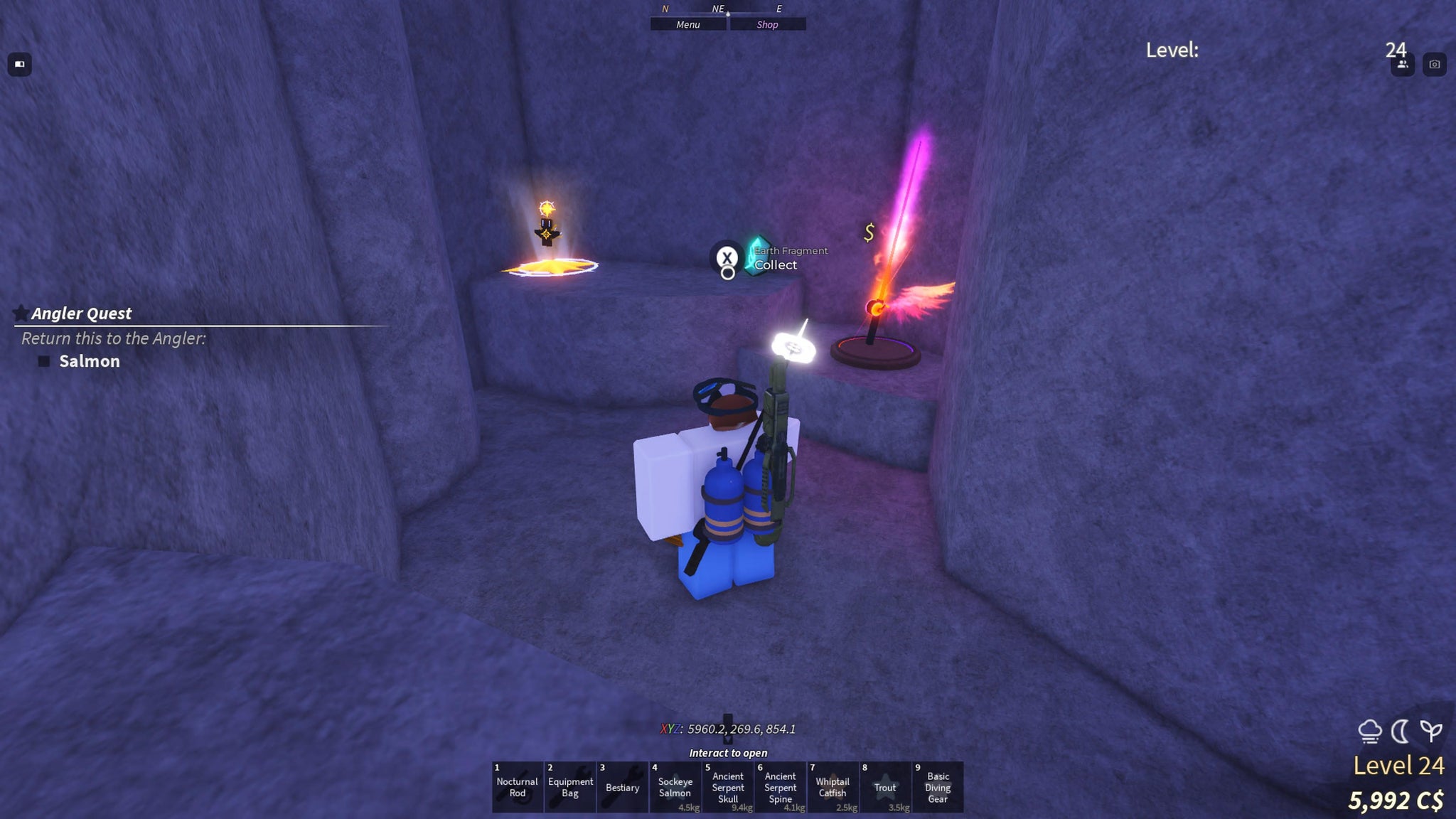 A fisherman collecting the Earth Fragment in Fisch. - 7