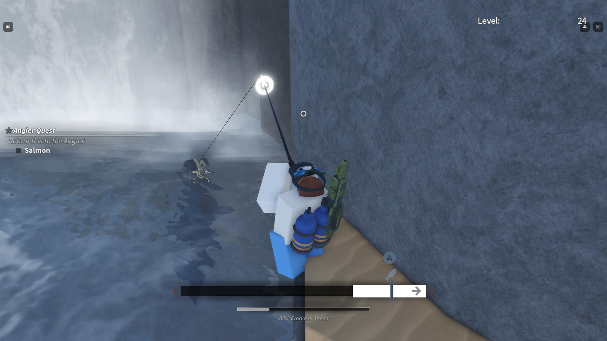 A fisherman reeling in a Fragment in Fisch. - 8