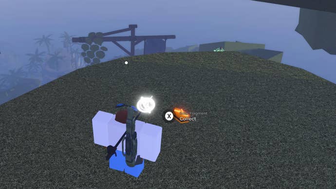 A fisherman collecting the Solar Fragment on the Ancient Isle in Fisch.