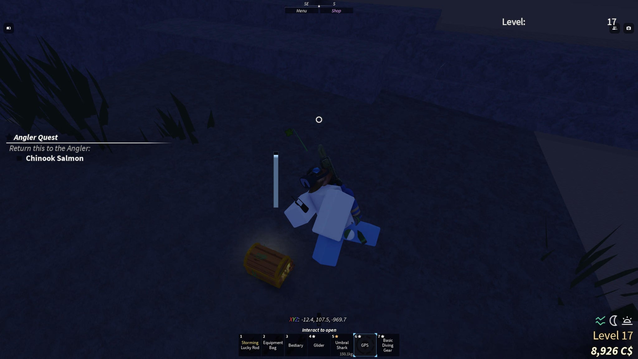 A diver swimming down to open a treasure chest in Fisch. - 6